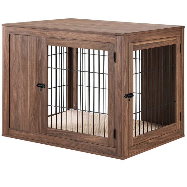 Large Corner Panel Walnut Brown Dog Crate Table