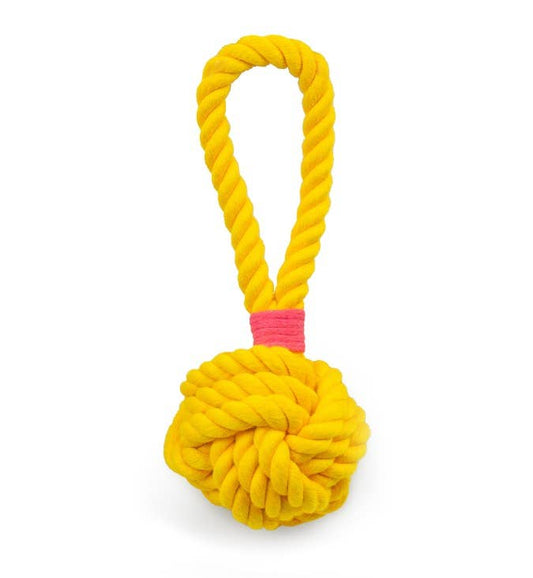 ThoozyPet Ball Tug Rope Dog Toy with Handle Yellow 3"