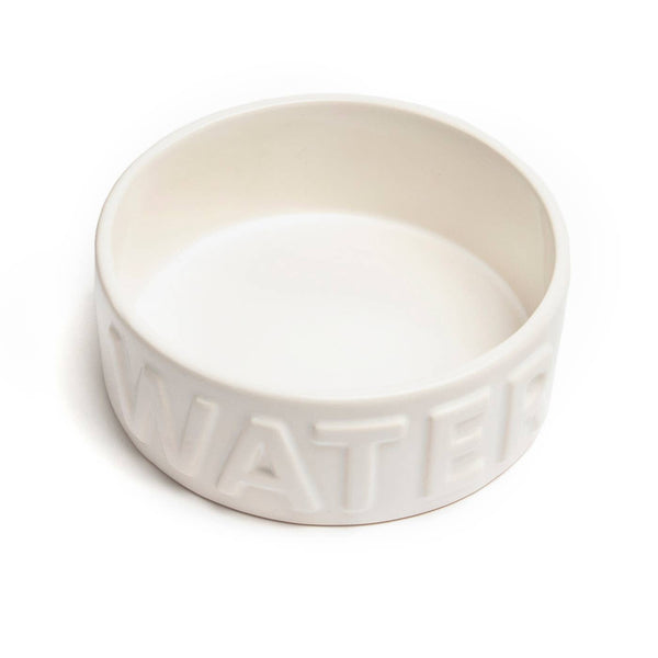 Classic White Medium Pet Bowl labled FOOD or WATER