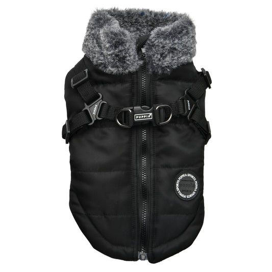 DONAVAN WINTER DOG COAT INTEGRATED HARNESS: BLACK