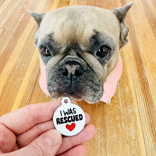 Enamel Dog ID Tag w/ Personalized QR Code - I Was Rescued
