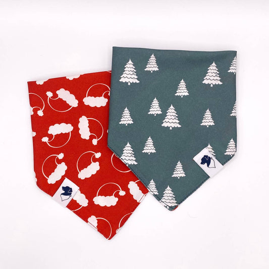 Santa Hat / Winter Tree Tie On Dog Bandana