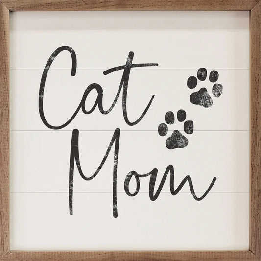 Cat Mom Paw Prints White: 8 x 8 x 1.5