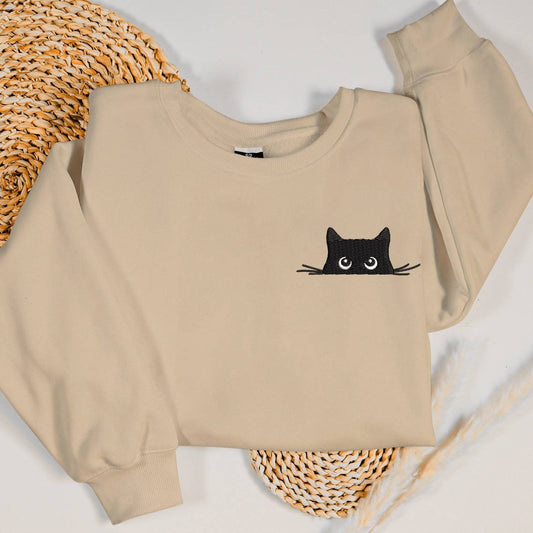 Cat Embroidered Retro Sweater Cat Lover Gift Sweatshirt