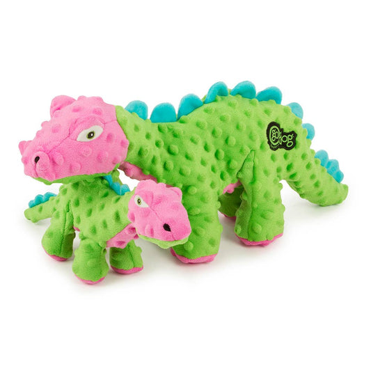 GoDog Dino Spike w/Chew Guard Green/Pink Plush Dog Toy Small