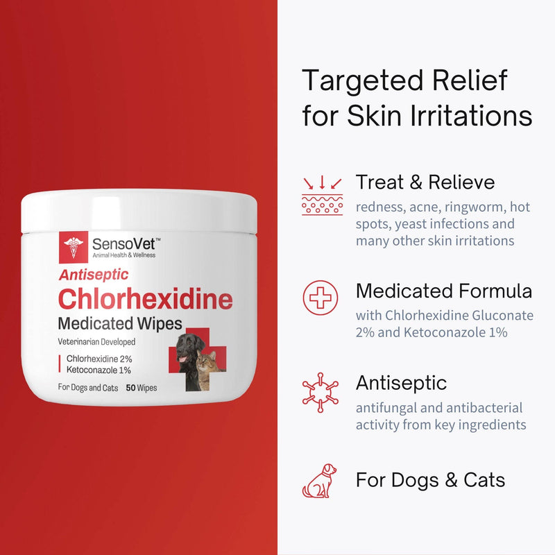 Antiseptic Chlorhexidine Wipes for Dogs & Cats - 50 Wipes