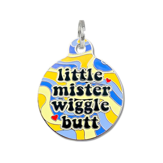 Little Mister Wiggle Butt - Pet ID Tag or Dog Collar Charm: Engraved QR Code / Small 1"