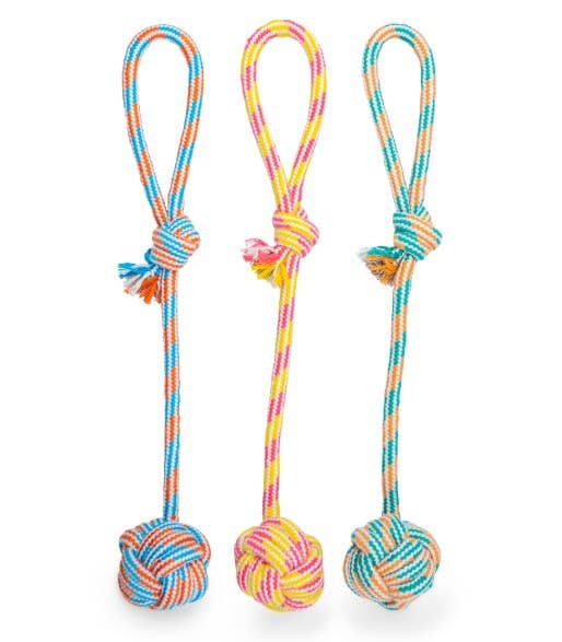 ThoozyPet Ball Tug Rope Dog Toy with Handle Blue / Red 17"
