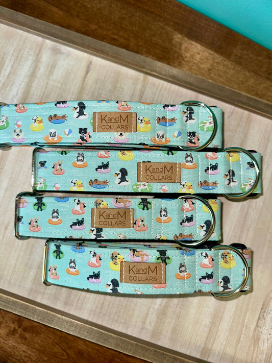 K and M Dogs on Floats Dog Collar, Pet Accessory, Summer, Pool, Swim