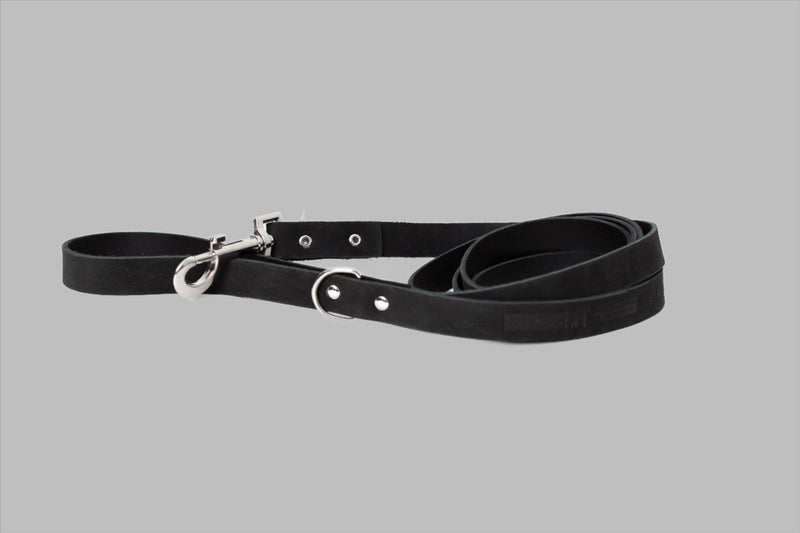 Modern Style Soft Leather Euro Dog Leash: Large 3/4" Width 6' Length / Midnight Black