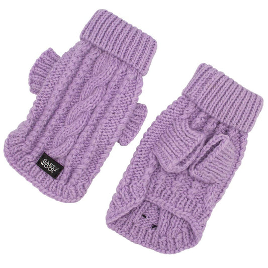 Sassy Woof Dog Cable Knit Sweater - Lavender