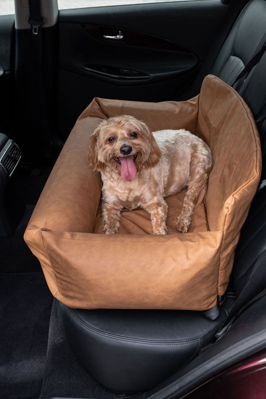 Pup Protector Faux Leather Memory Foam Dog Car Bed - Camel