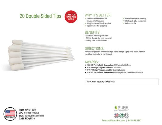Pet Ear Swabs - 15 Double-Sided Medical Grade Ear Swabs