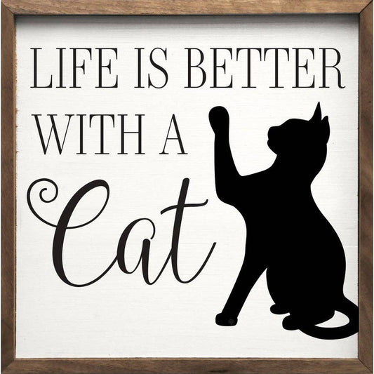 Life With A Cat Script White: 8 x 8 x 1.5