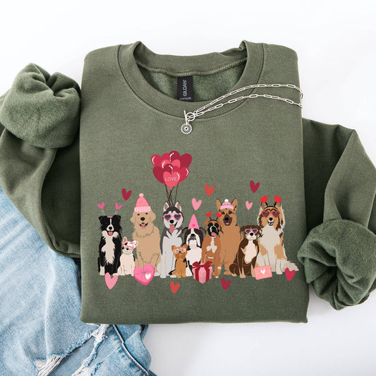 Valentine Dogs Sweatshirt - Military Green