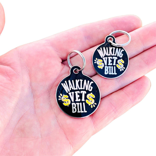 Walking Vet Bill - Dog ID Pet Tag Collar Charm Accessory: Engraved QR Code / Large 1.25"