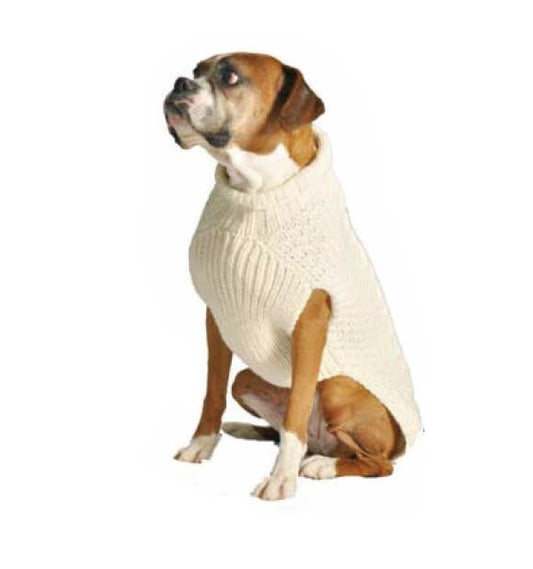 Chilly Dog- Natural Cable Knit Dog Sweater