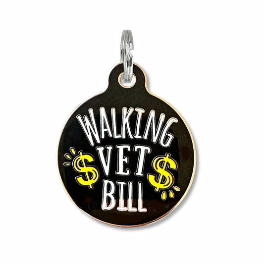 Walking Vet Bill - Dog ID Pet Tag Collar Charm Accessory: Engraved QR Code / Large 1.25"