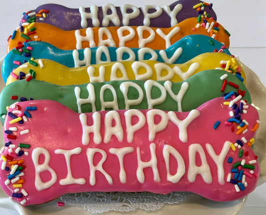 Delco Peanut Butter Happy Birthday Colorful 6" Dog Bones