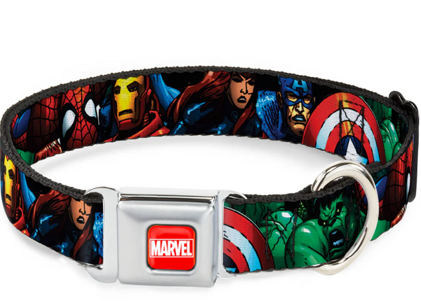 Buckle Down Marvel Avengers Stacked Dog Collar Seatbelt Closure