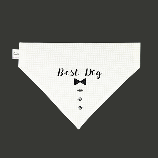 Best Dog Over-The-Collar Embroidered Wedding Bandana - White