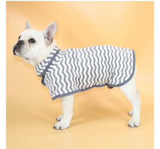 Ozzie - Dog Drying Bathrobe Stripe Print: Grey / L