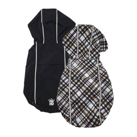 Hip Doggie Reversible Dog Raincoat Black/Tan Plaid