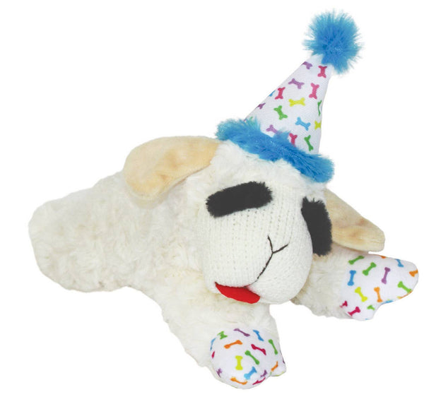 Multipet Lamb Chop w/ Birthday Hat Blue 10.5"