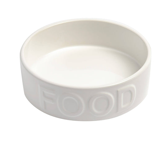 Classic White Medium Pet Bowl labled FOOD or WATER