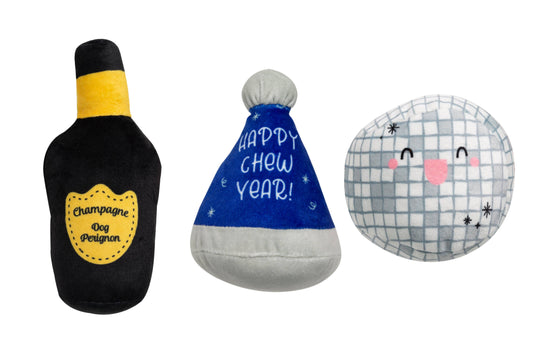 "Happy Chew Year" New Years Dog Toys, Set of 3