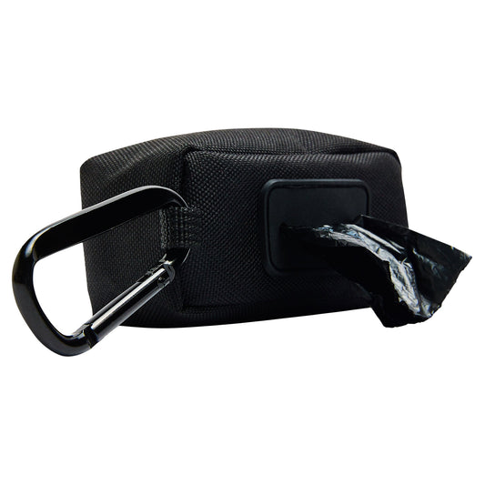 The GF PET® Poop Bag Dispenser makes the inevitable stylish and easy, with a carabiner clasp to attach to any leash, bag, or belt loop. Made of durable, quality soft-shell polyester, so no hard plastic to flop around. Sports a zipper opening for easy refill and a rubber slit opening to dispense bags as needed. Fits a standard size roll of up to 15 bags (roll not included). Choose from our timeless Black or groovy Tie-dye. Never be caught again without poop bags! 