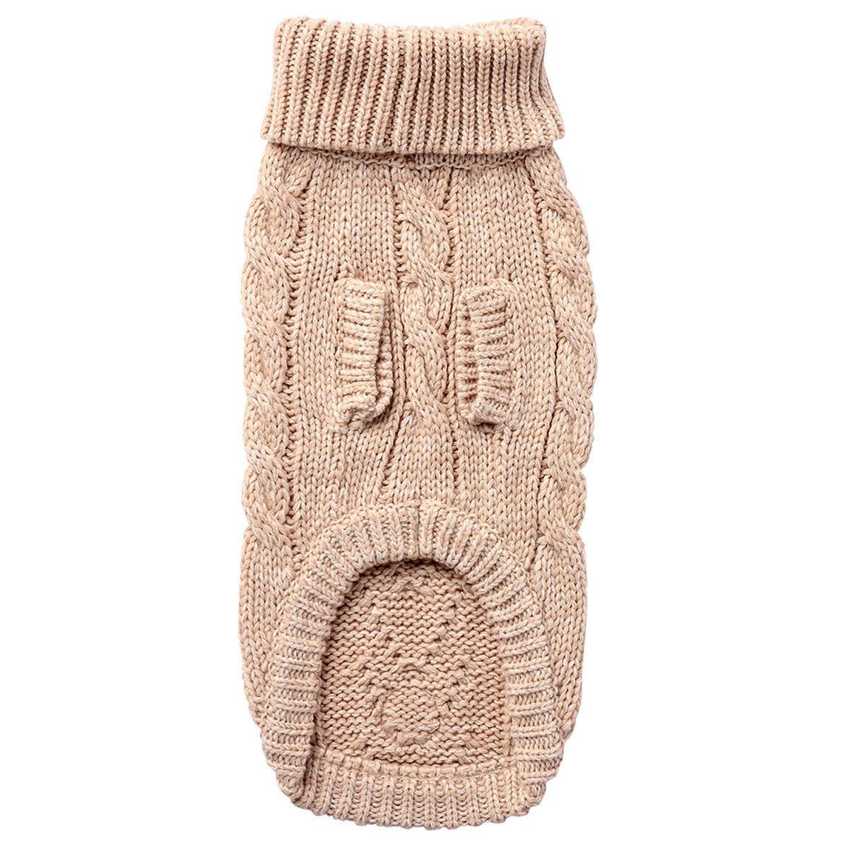 The GF PET Chalet Sweater is chunky and snuggly soft. The high turtleneck, ribbed arm holes and sculpted body shape make for a super comfy fit for both boy and girl doggies. A timeless and luxurious cable knit classic!