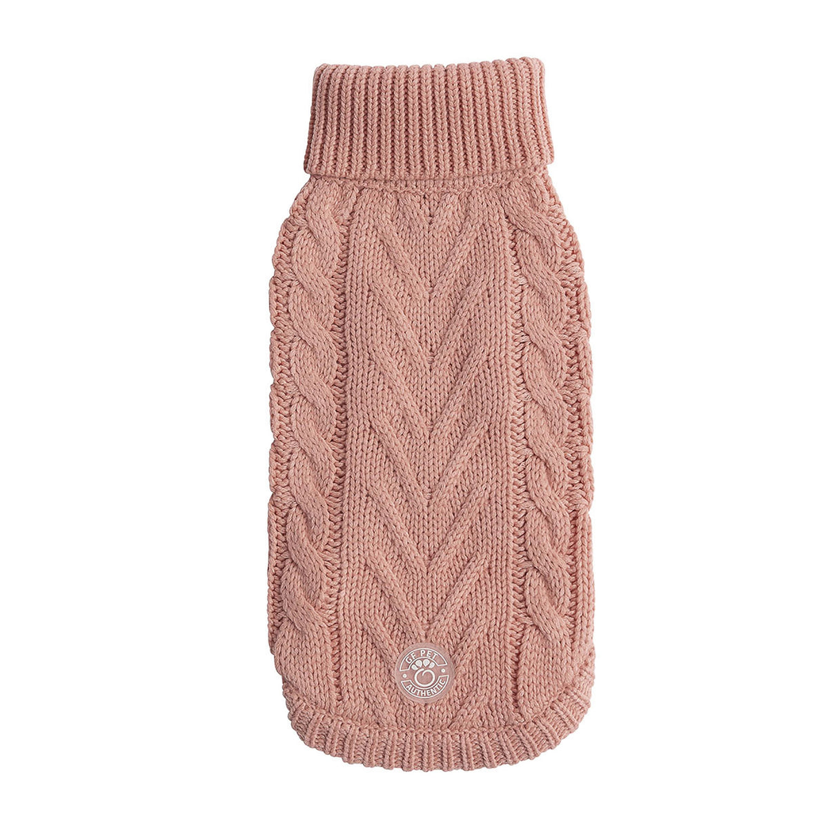 The GF PET Chalet Sweater is chunky and snuggly soft. The high turtleneck, ribbed arm holes and sculpted body shape make for a super comfy fit for both boy and girl doggies. A timeless and luxurious cable knit classic!  Product details:  Quality oversize knit Secure ribbed arm holes Turtleneck Superior fit