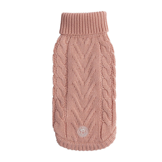 The GF PET Chalet Sweater is chunky and snuggly soft. The high turtleneck, ribbed arm holes and sculpted body shape make for a super comfy fit for both boy and girl doggies. A timeless and luxurious cable knit classic!  Product details:  Quality oversize knit Secure ribbed arm holes Turtleneck Superior fit