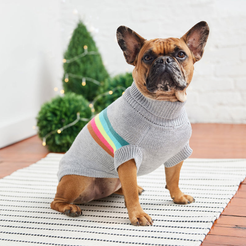 The GF Pet Retro Sweater is a must for trendsetting dogs with its’ bold, cool and colorful retro styling. This quality multi-knit turtleneck boasts a comfortable, sculpted unisex fit, secure ribbed arm holes and an authentic GF PET Logo Patch. Irresistible!! 